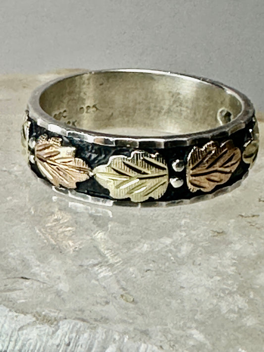 Black Hills Gold ring leaves wedding band Size 10.75 Sterling Silver women men