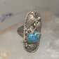 Navajo ring long leaves turquoise signed EP size 6 sterling silver women