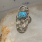 Navajo ring long leaves turquoise signed EP size 6 sterling silver women