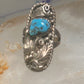 Navajo ring long leaves turquoise signed EP size 6 sterling silver women