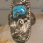 Navajo ring long leaves turquoise signed EP size 6 sterling silver women