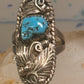 Navajo ring long leaves turquoise signed EP size 6 sterling silver women