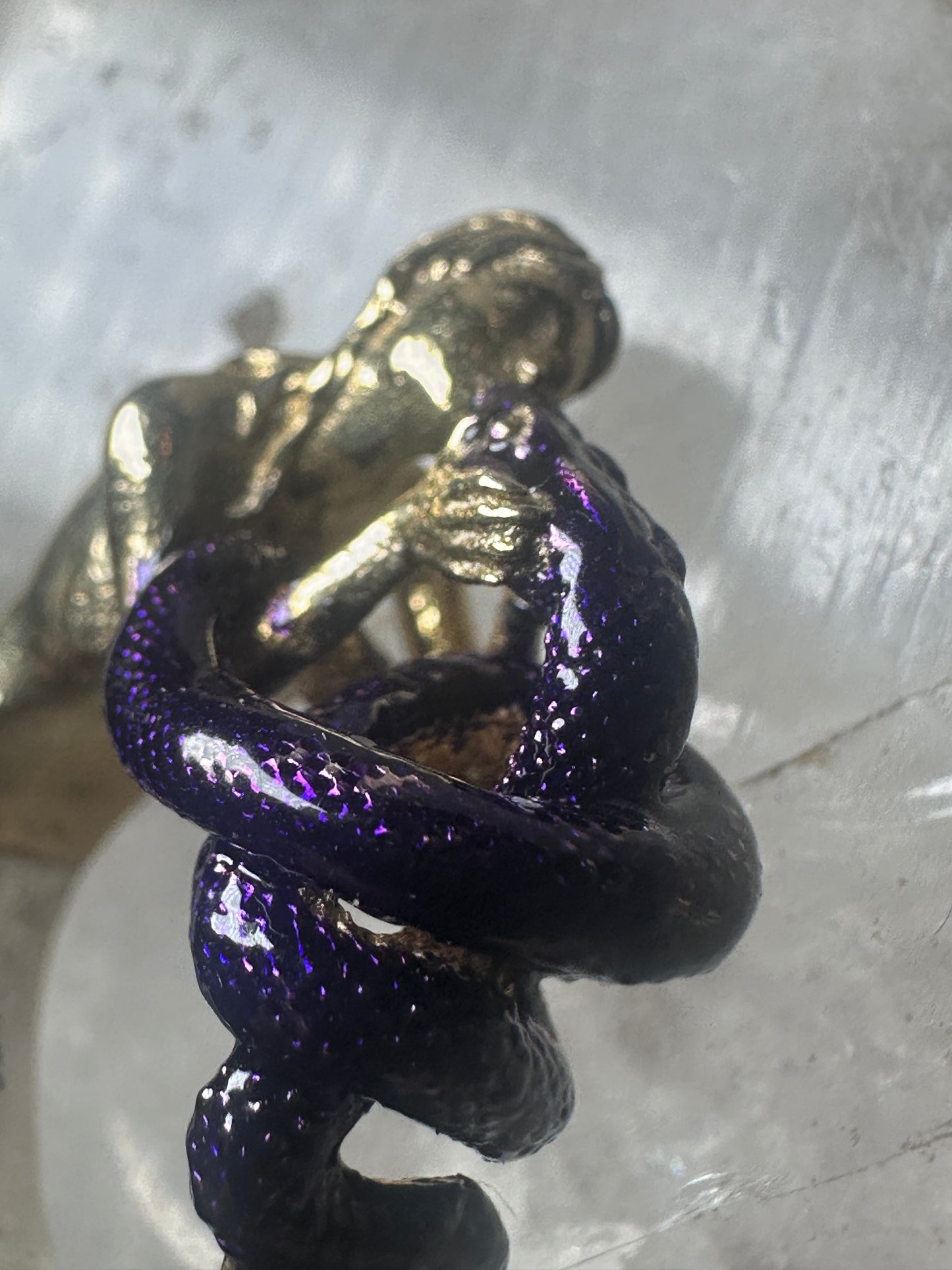 Figurative ring naked lady holding snake band size 7 sterling silver women