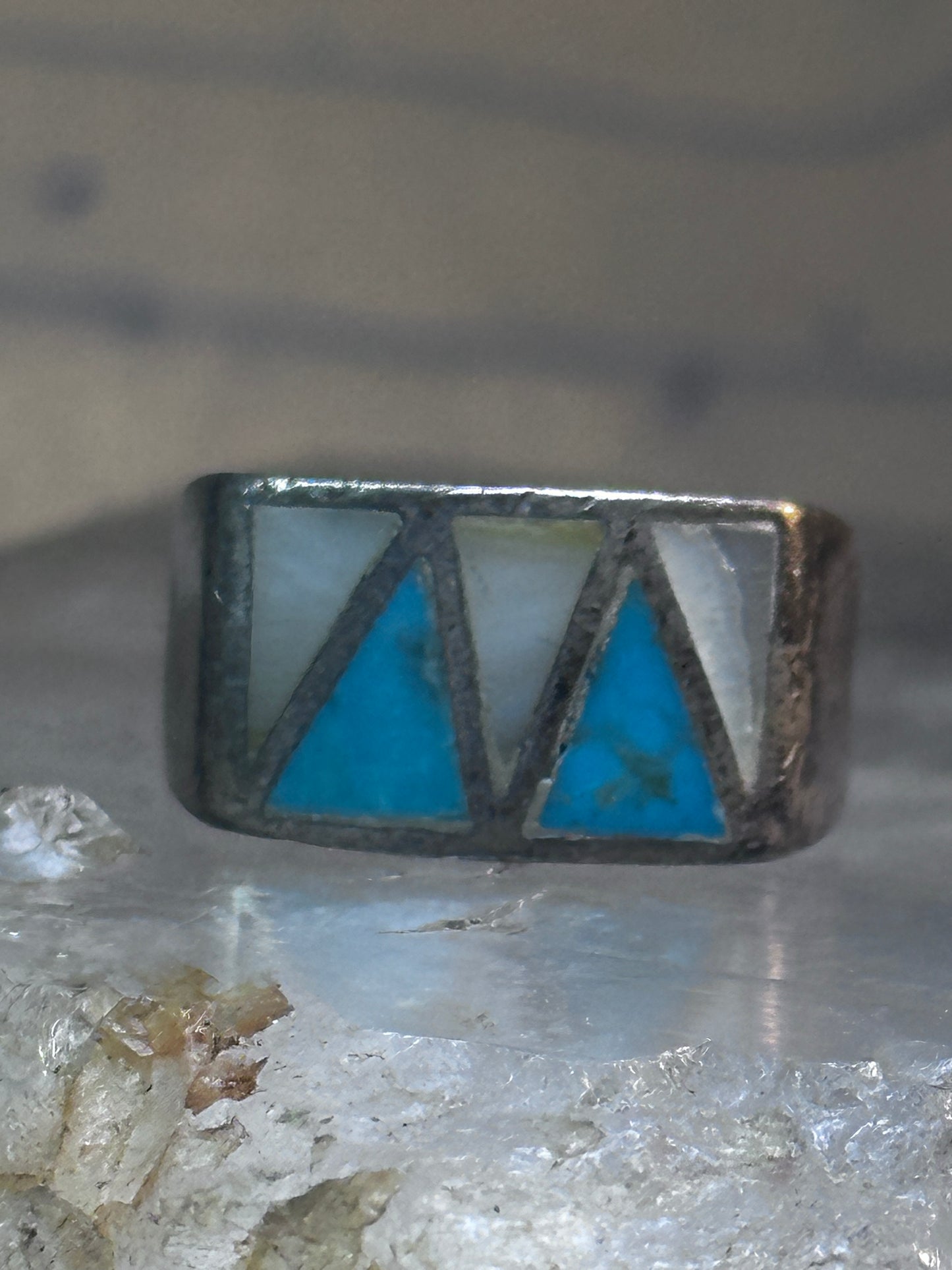 Turquoise Ring mother of pearl band southwest size 7.25 sterling silver women men