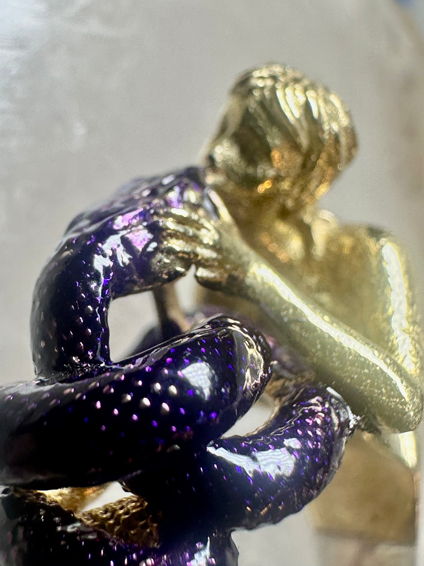 Figurative ring naked lady holding snake band size 7 sterling silver women
