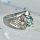 Black Hills Gold Ring aquamarine blue color stone leaves band size 5.75 sterling silver women pinky