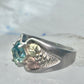 Black Hills Gold Ring aquamarine blue color stone leaves band size 5.75 sterling silver women pinky