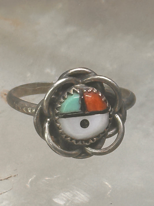 Zuni ring sun floral turquoise coral mop size 3.25 sterling silver women children girls