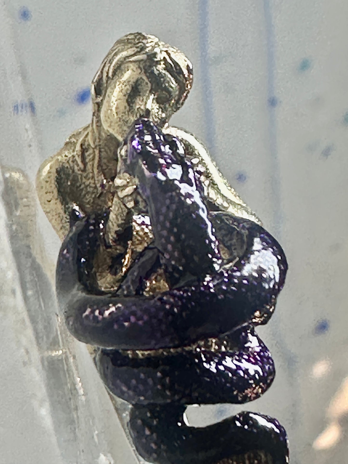Figurative ring naked lady holding snake band size 7 sterling silver women