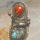 Navajo ring feather turquoise coral size 6.75 sterling silver women