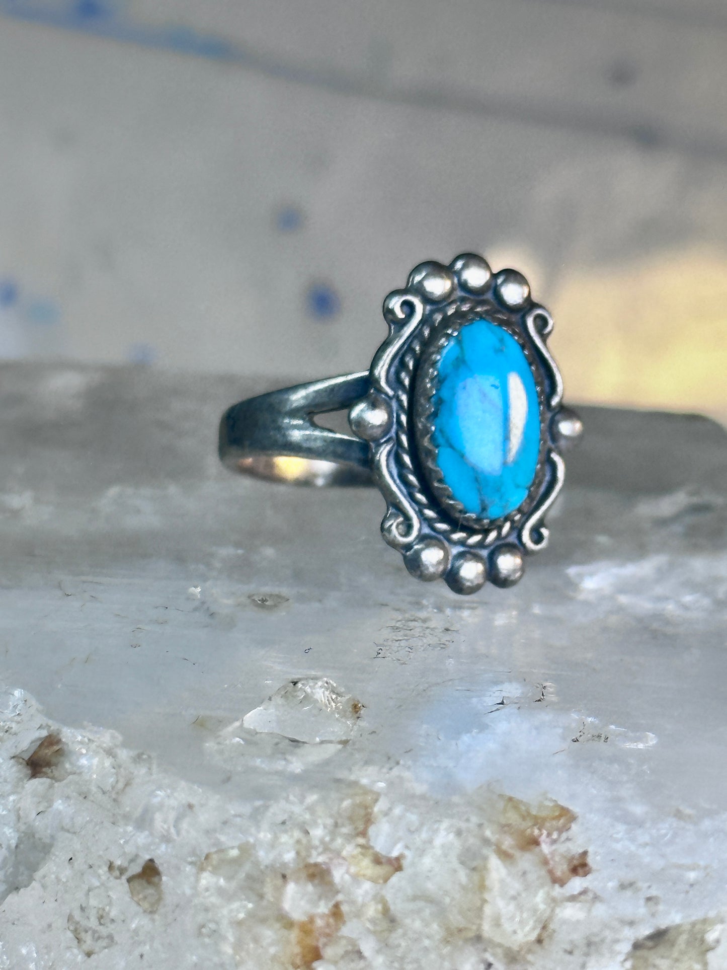 Vintage Turquoise Ring Navajo size 8.75 sterling silver women girls