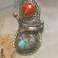 Navajo ring feather turquoise coral size 6.75 sterling silver women