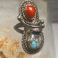 Navajo ring feather turquoise coral size 6.75 sterling silver women