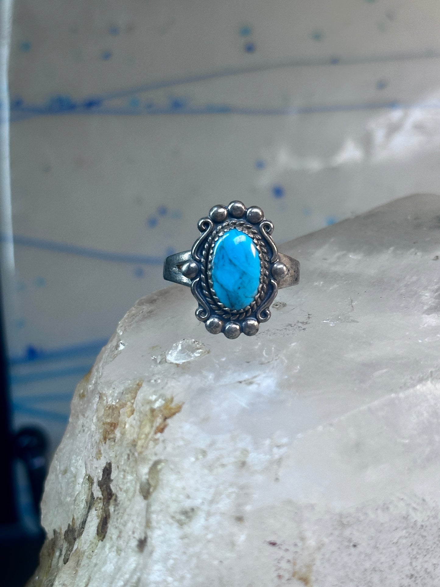 Vintage Turquoise Ring Navajo size 8.75 sterling silver women girls