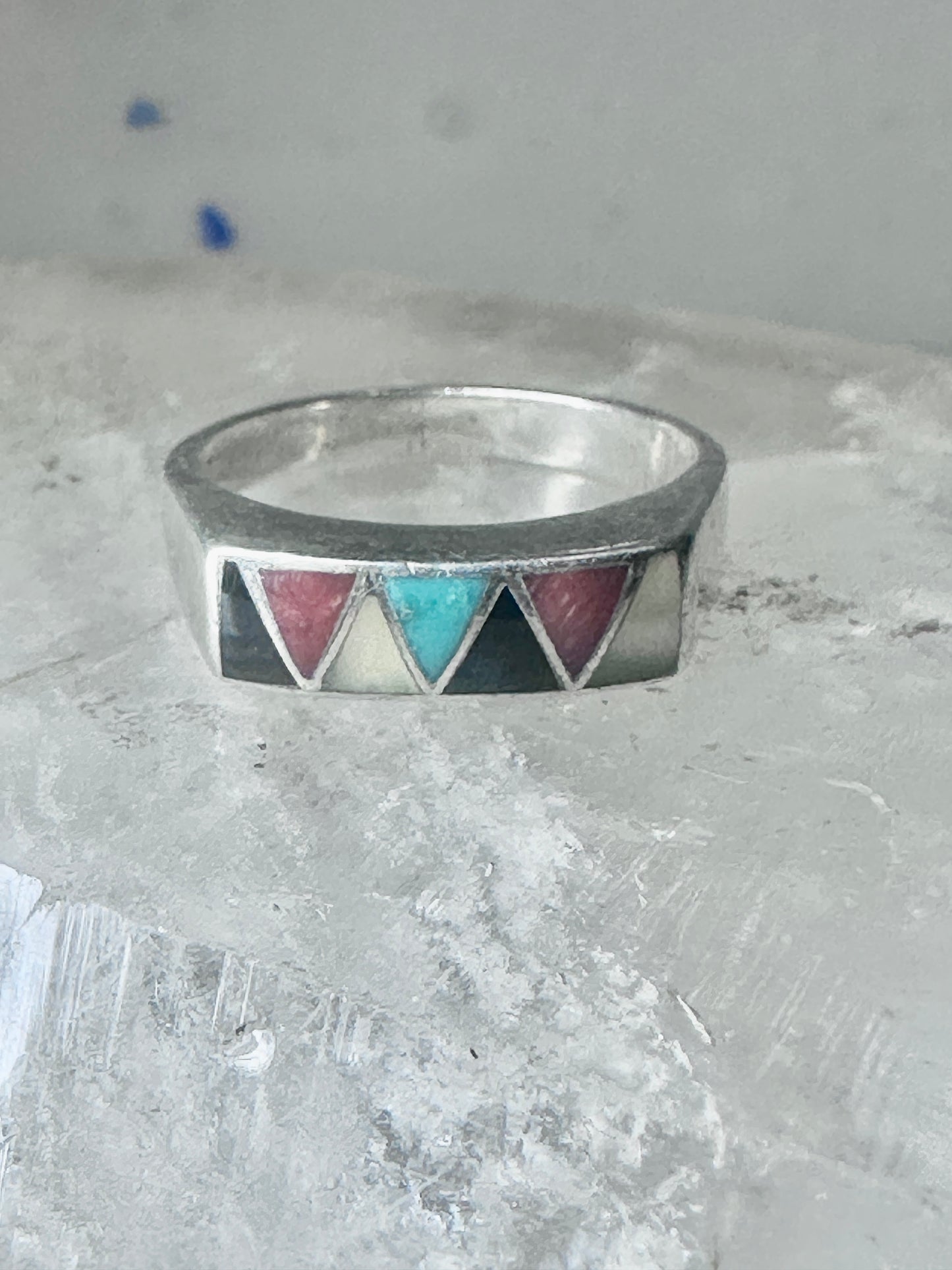 Navajo ring turquoise onyx coral mop band size 6.2 sterling silver women