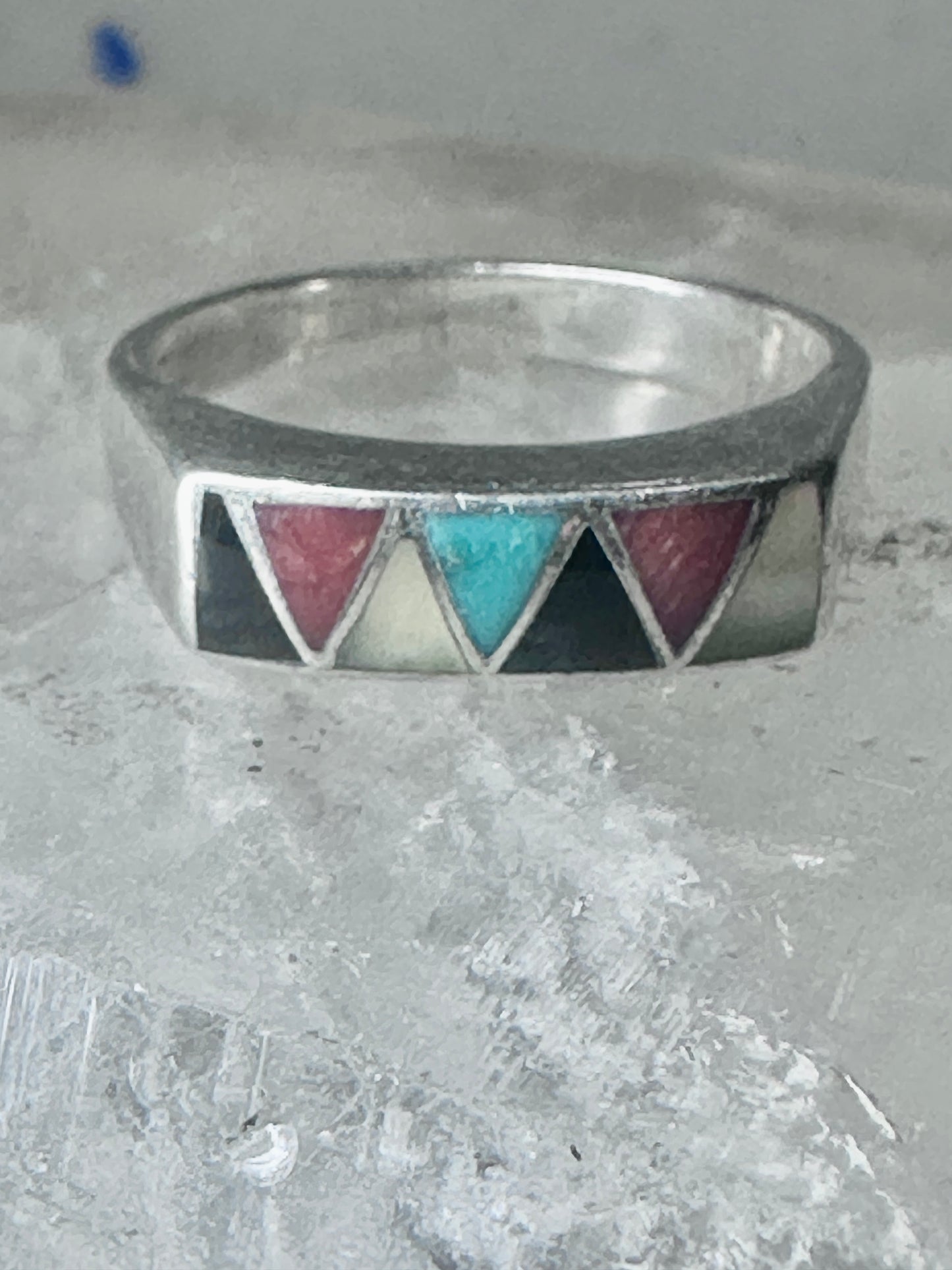 Navajo ring turquoise onyx coral mop band size 6.2 sterling silver women