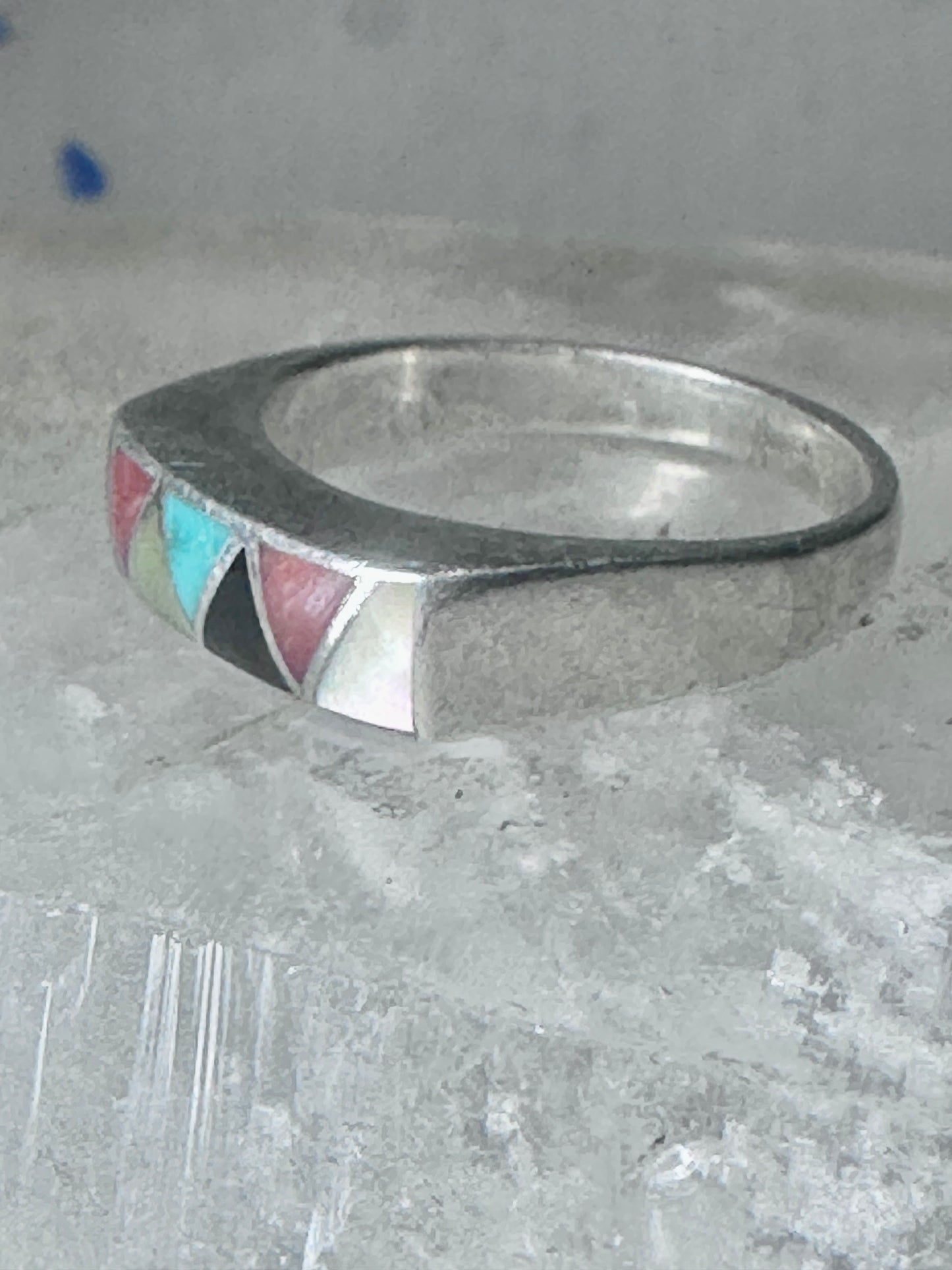 Navajo ring turquoise onyx coral mop band size 6.2 sterling silver women