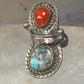 Navajo ring feather turquoise coral size 6.75 sterling silver women