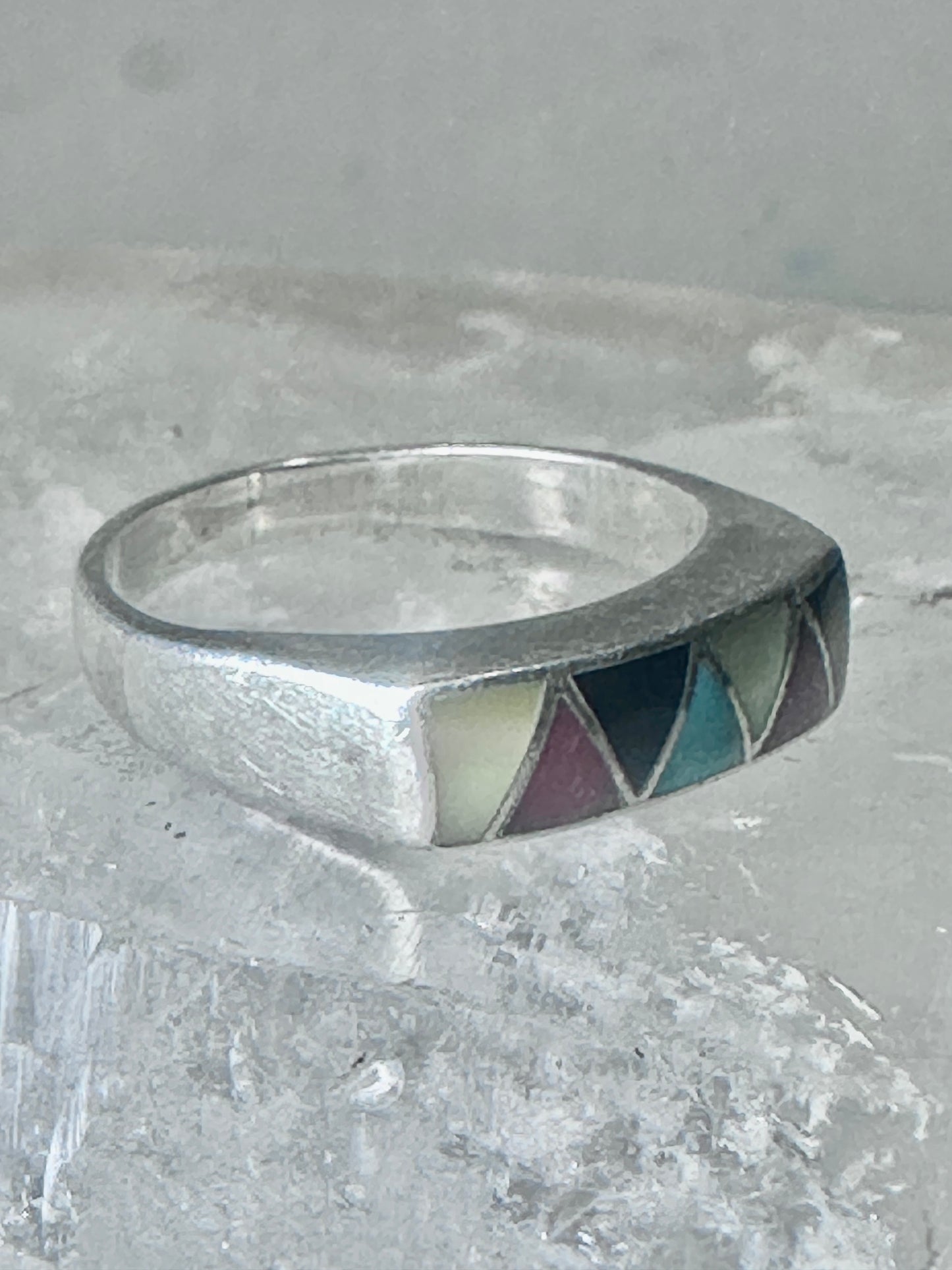 Navajo ring turquoise onyx coral mop band size 6.2 sterling silver women