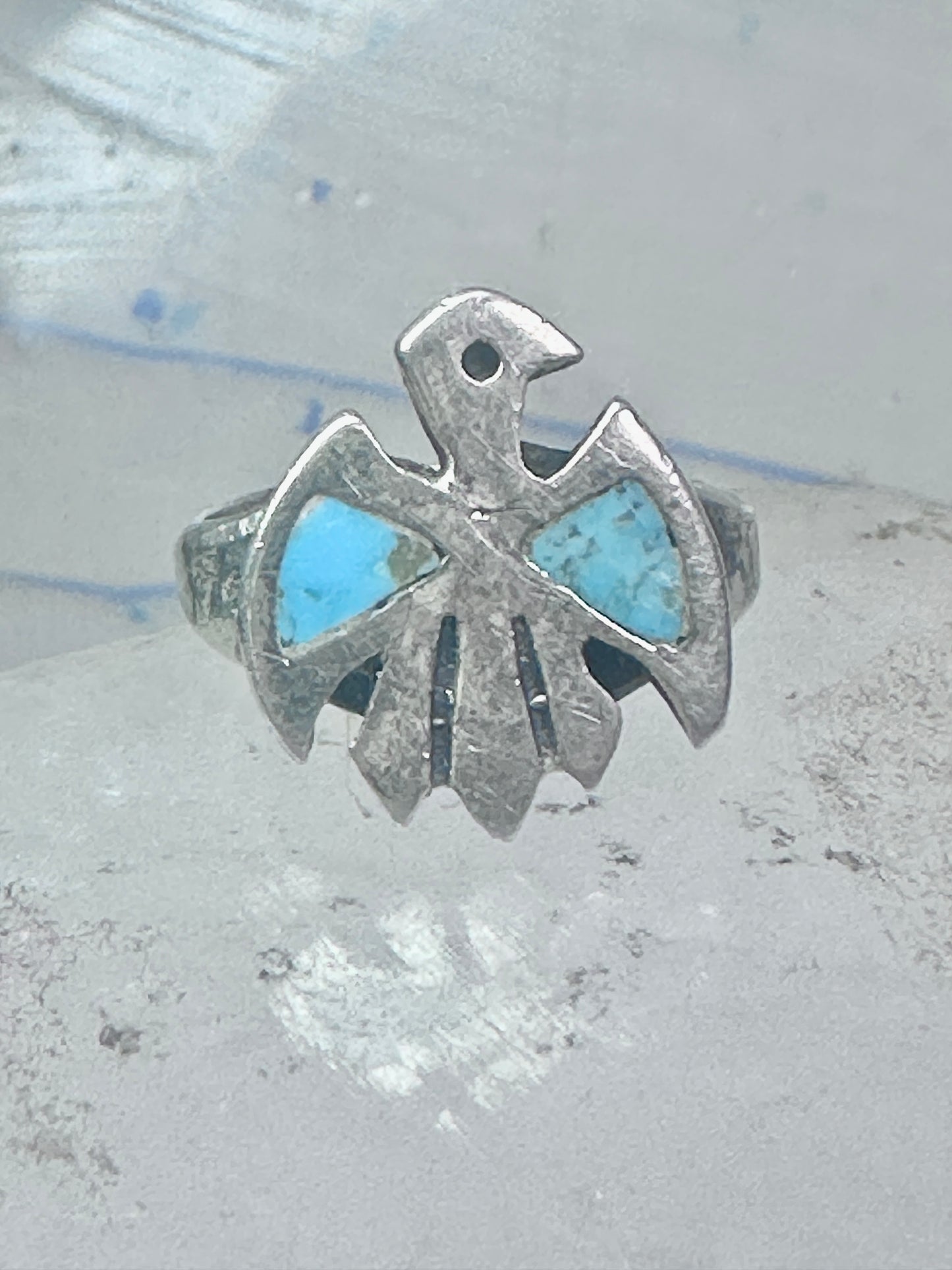 Phoenix Ring Thunderbird turquoise band size 5 figurative sterling silver women girls