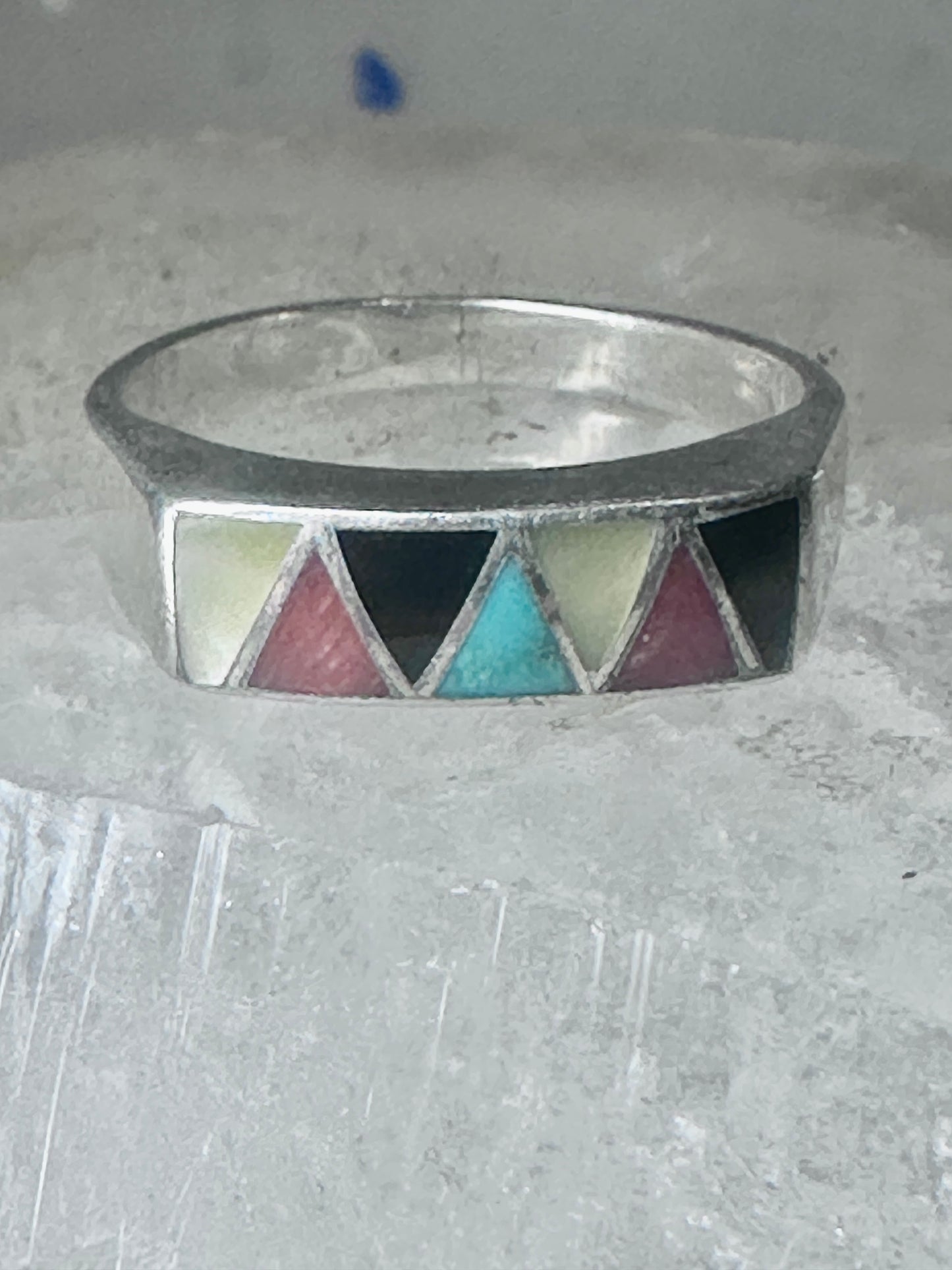 Navajo ring turquoise onyx coral mop band size 6.2 sterling silver women