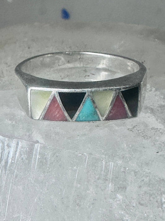 Navajo ring turquoise onyx coral mop band size 6.2 sterling silver women