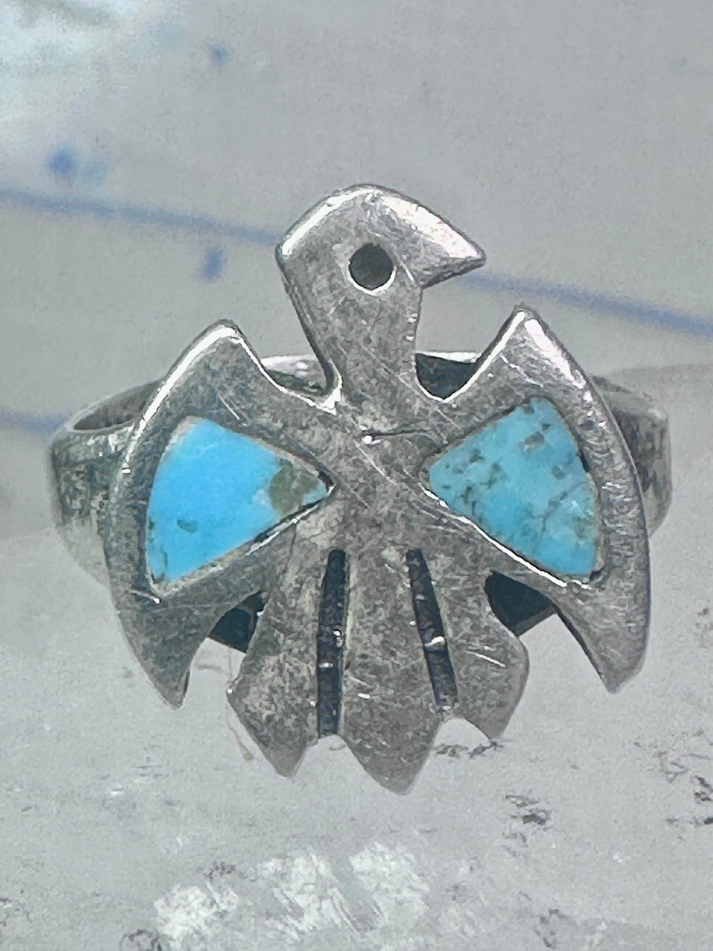 Phoenix Ring Thunderbird turquoise band size 5 figurative sterling silver women girls