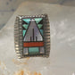 Zuni ring turquoise coral onyx MOP size 8.75 sterling silver women men