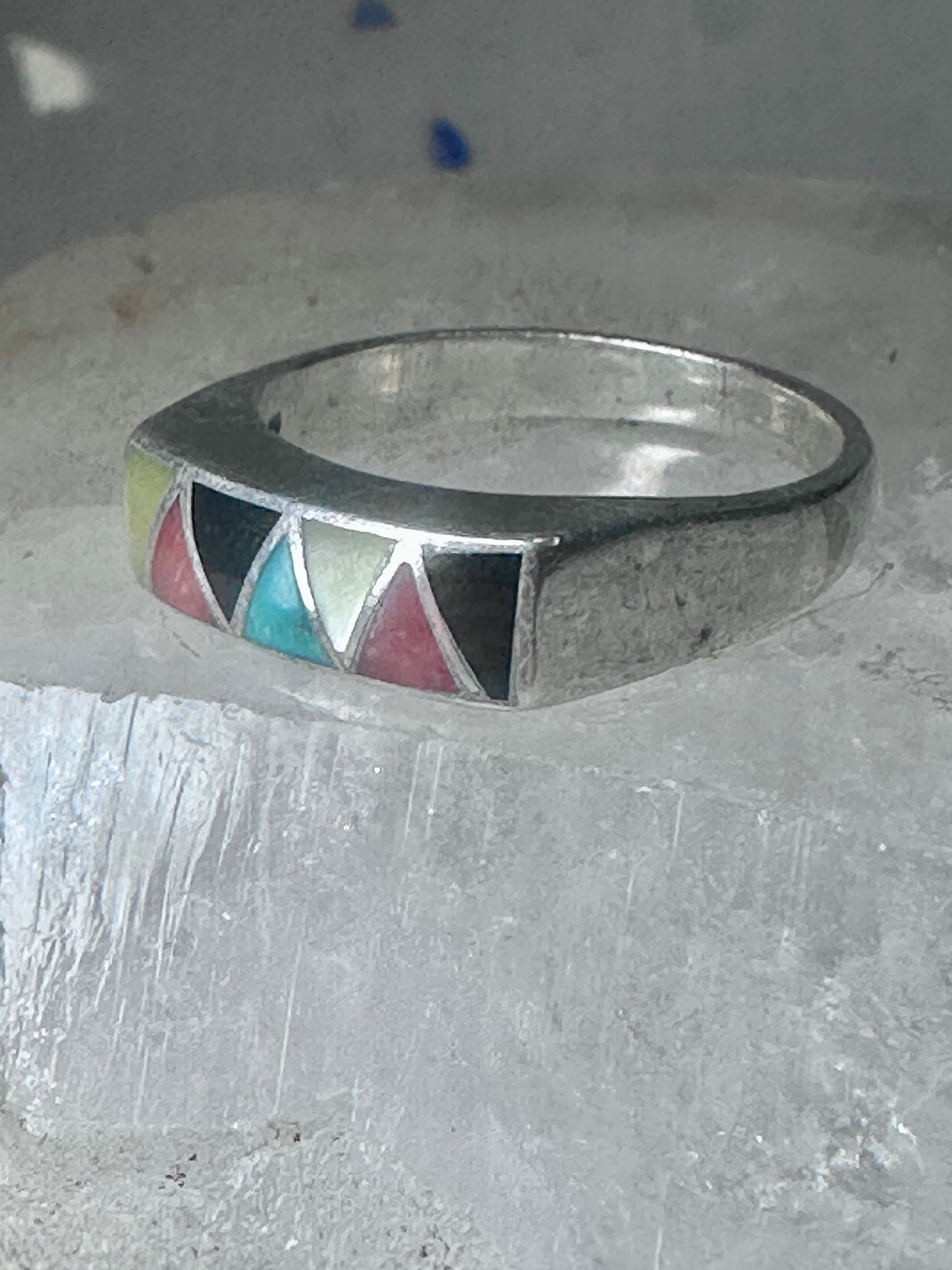 Navajo ring turquoise onyx coral mop band size 6.2 sterling silver women