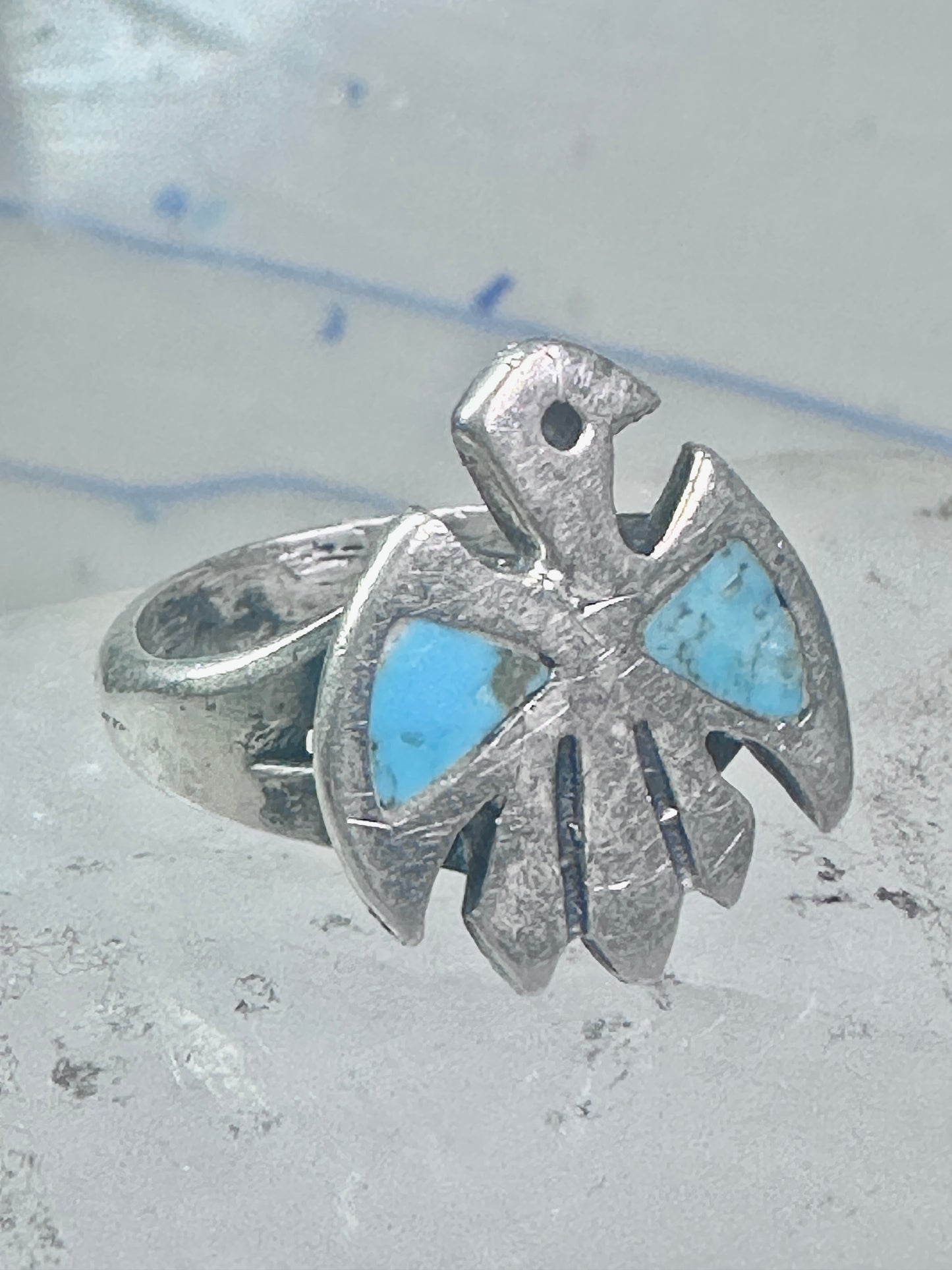 Phoenix Ring Thunderbird turquoise band size 5 figurative sterling silver women girls