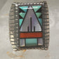 Zuni ring turquoise coral onyx MOP size 8.75 sterling silver women men