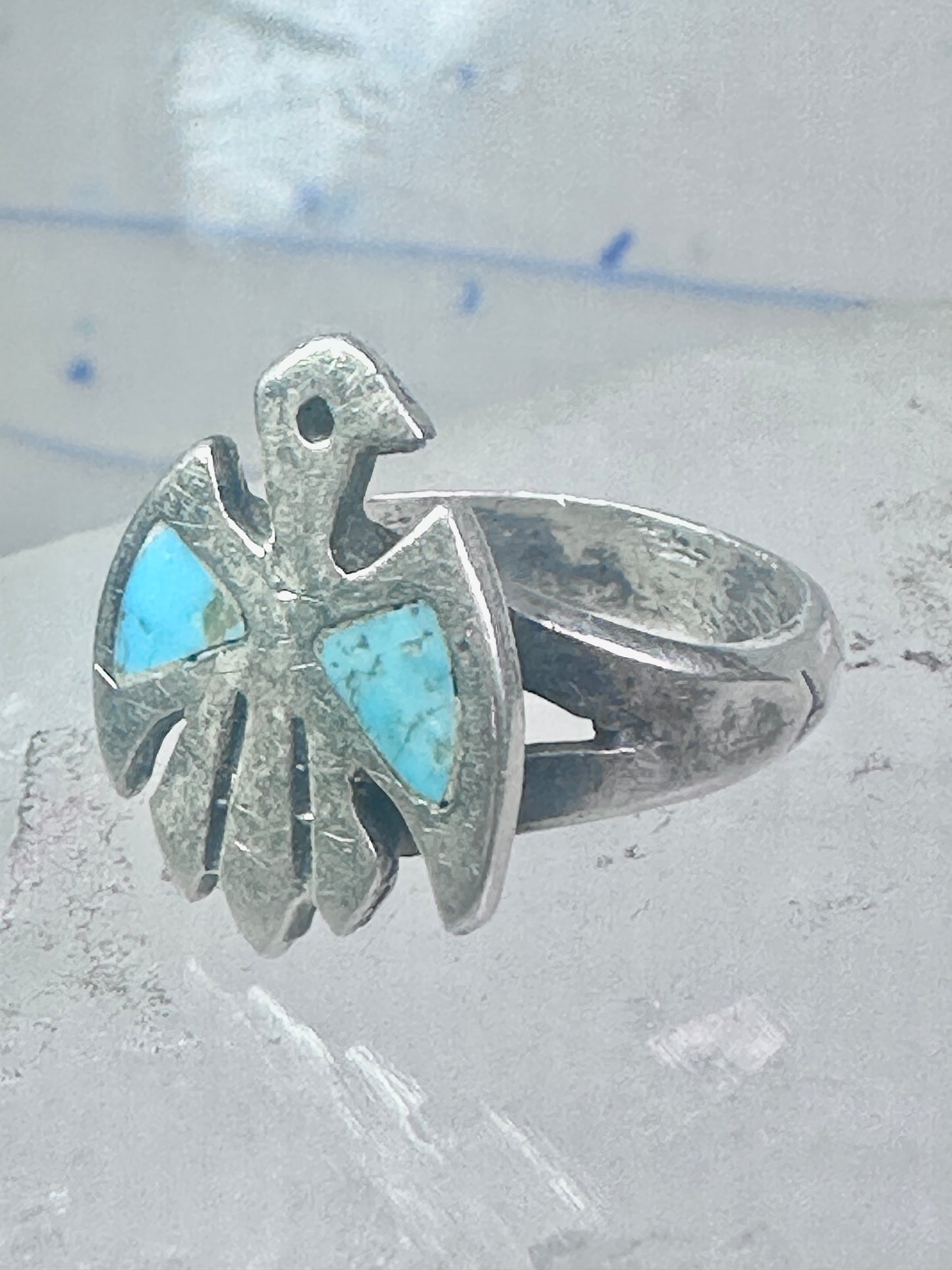Phoenix Ring Thunderbird turquoise band size 5 figurative sterling silver women girls