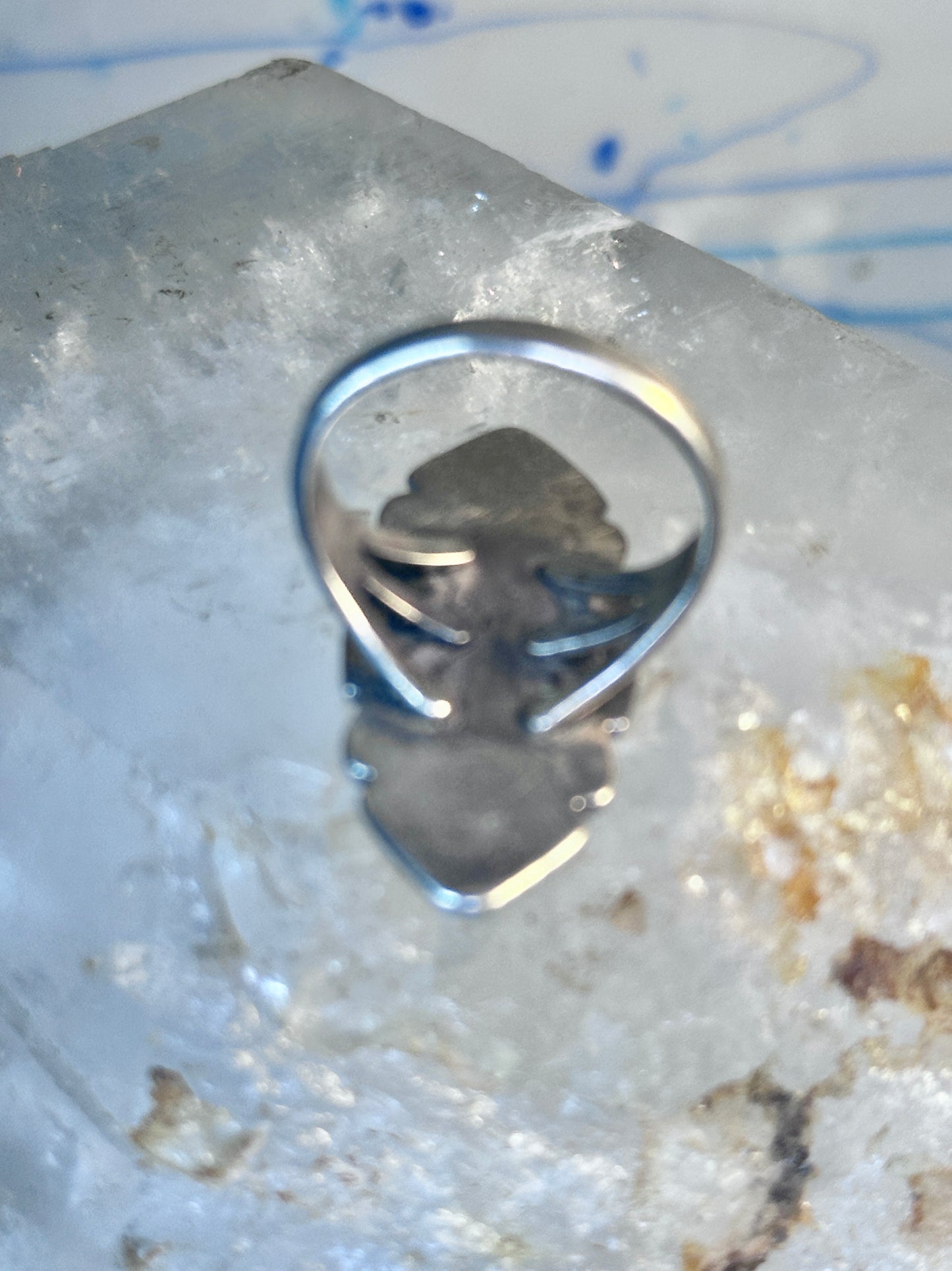 Vintage Long Turquoise Ring Navajo size 7.75 sterling silver women girls