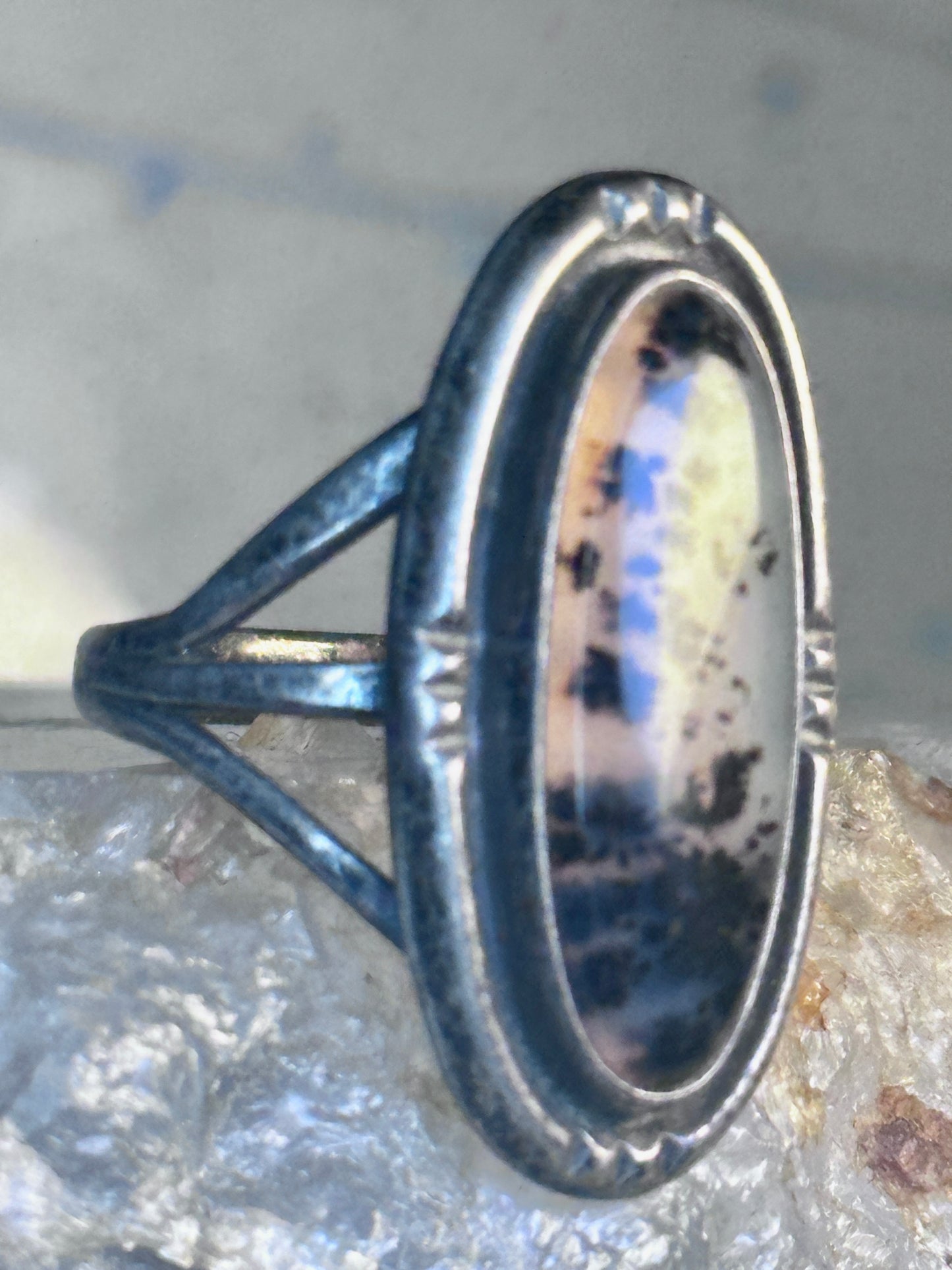 Vintage Long Agate Ring Navajo size 8.25 sterling silver women girls