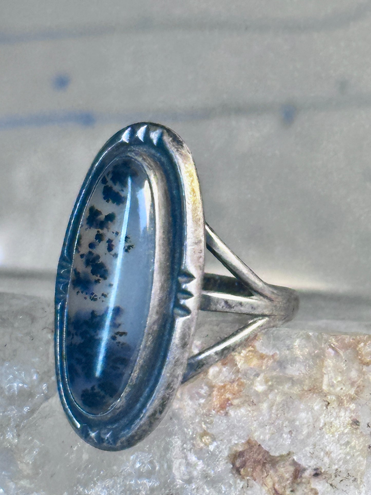 Vintage Long Agate Ring Navajo size 8.25 sterling silver women girls