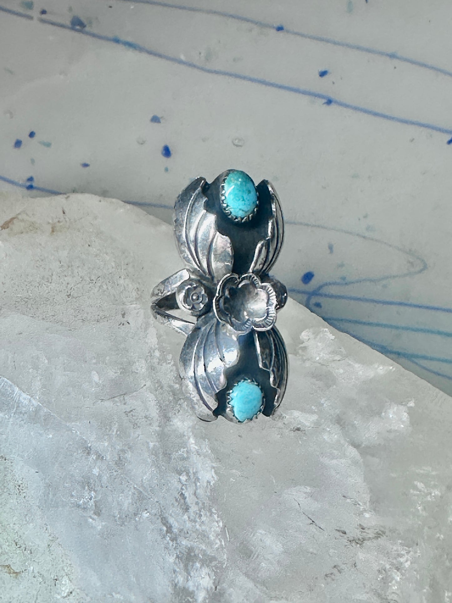 Navajo ring turquoise leaves size 5.5 sterling silver women signed M