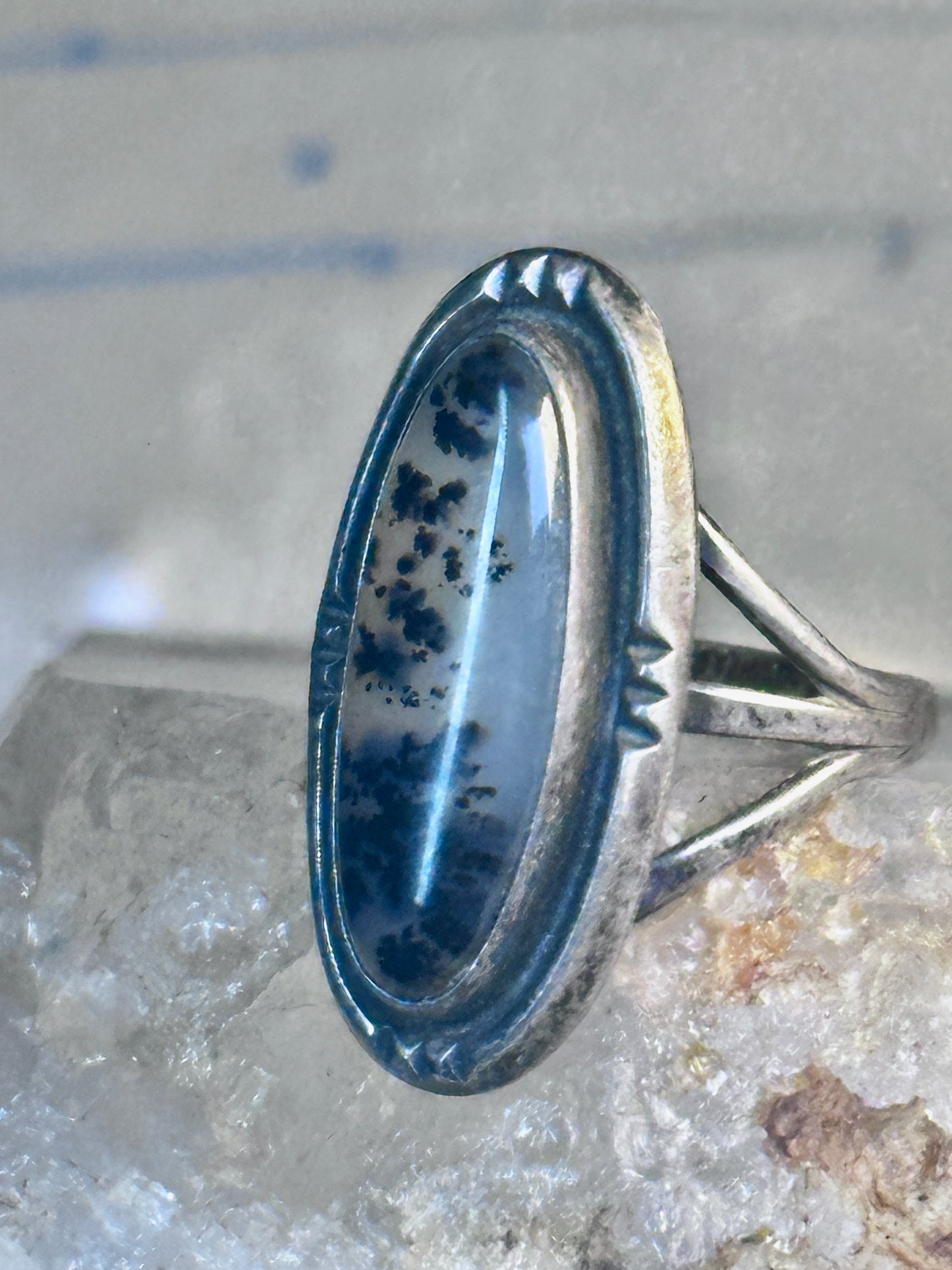 Vintage Long Agate Ring Navajo size 8.25 sterling silver women girls