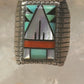 Zuni ring turquoise coral onyx MOP size 8.75 sterling silver women men