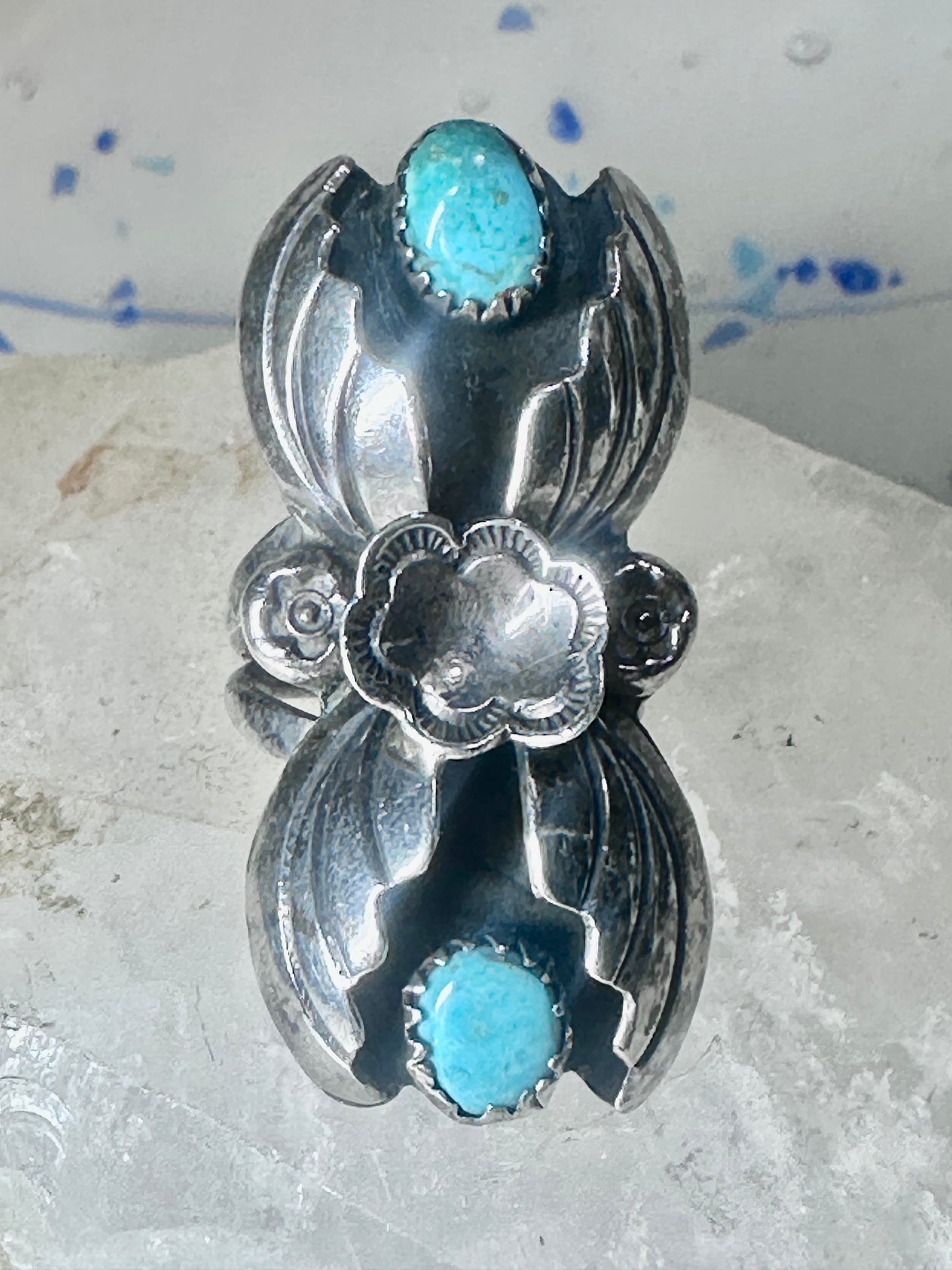 Navajo ring turquoise leaves size 5.5 sterling silver women signed M