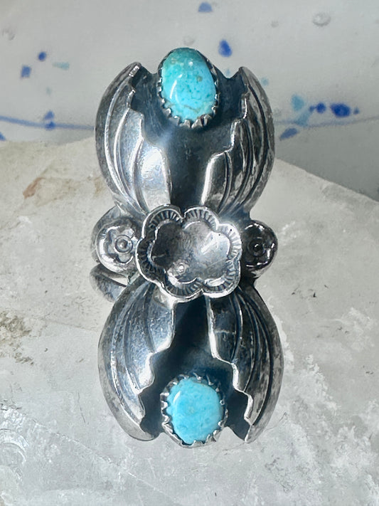 Navajo ring turquoise leaves size 5.5 sterling silver women signed M