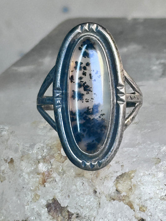 Vintage Long Agate Ring Navajo size 8.25 sterling silver women girls