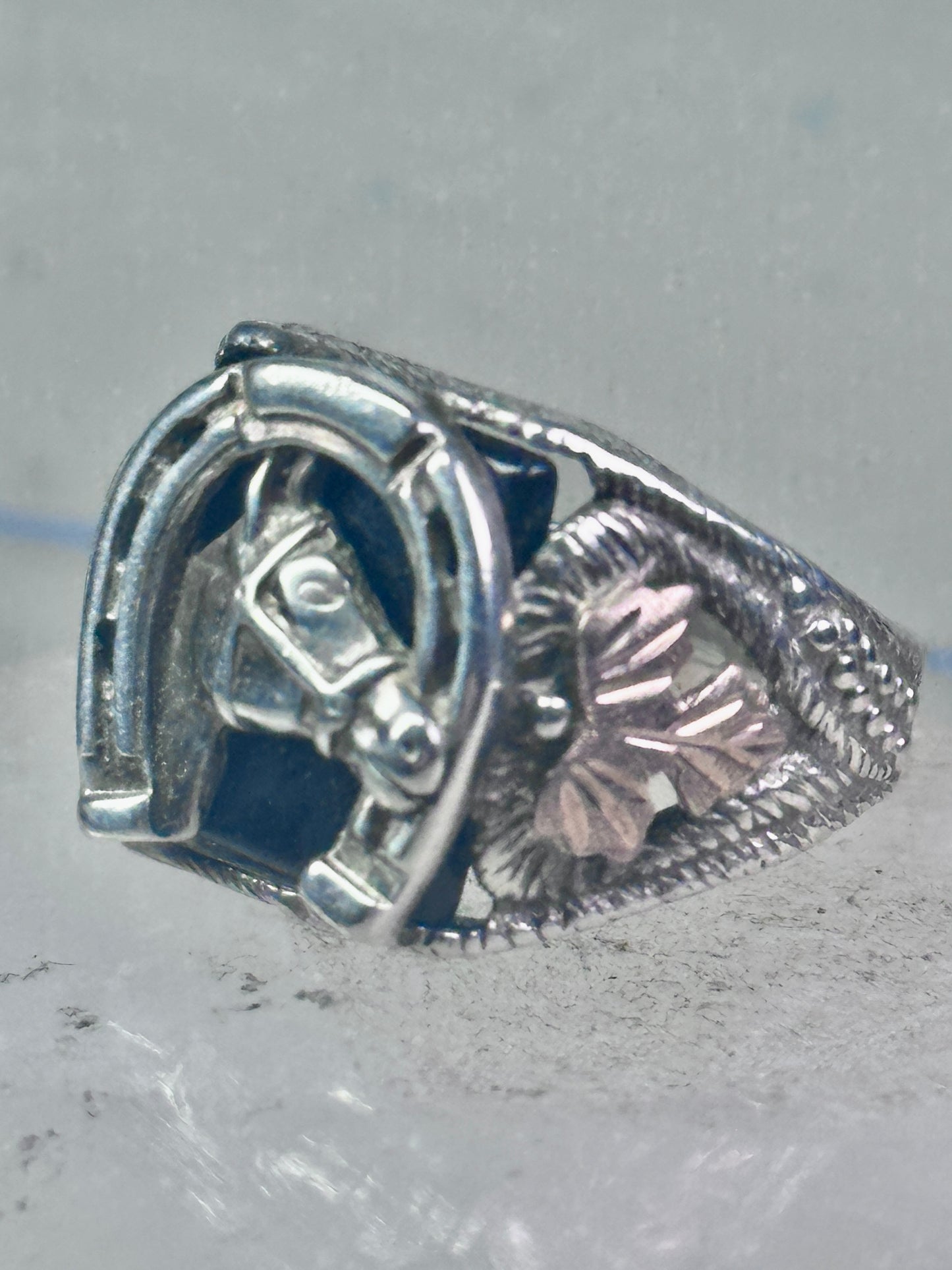 Black Hills Gold Ring horse horseshoe good luck onyx band size 10 cowboy sterling silver women men
