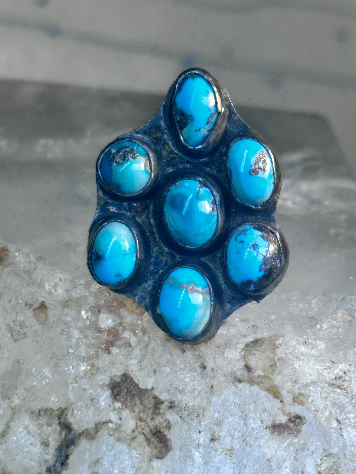Zuni Ring Turquoise Flower size 6.5 sterling silver women&nbsp;