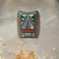 Zuni ring turquoise coral onyx MOP size 8.75 sterling silver women men