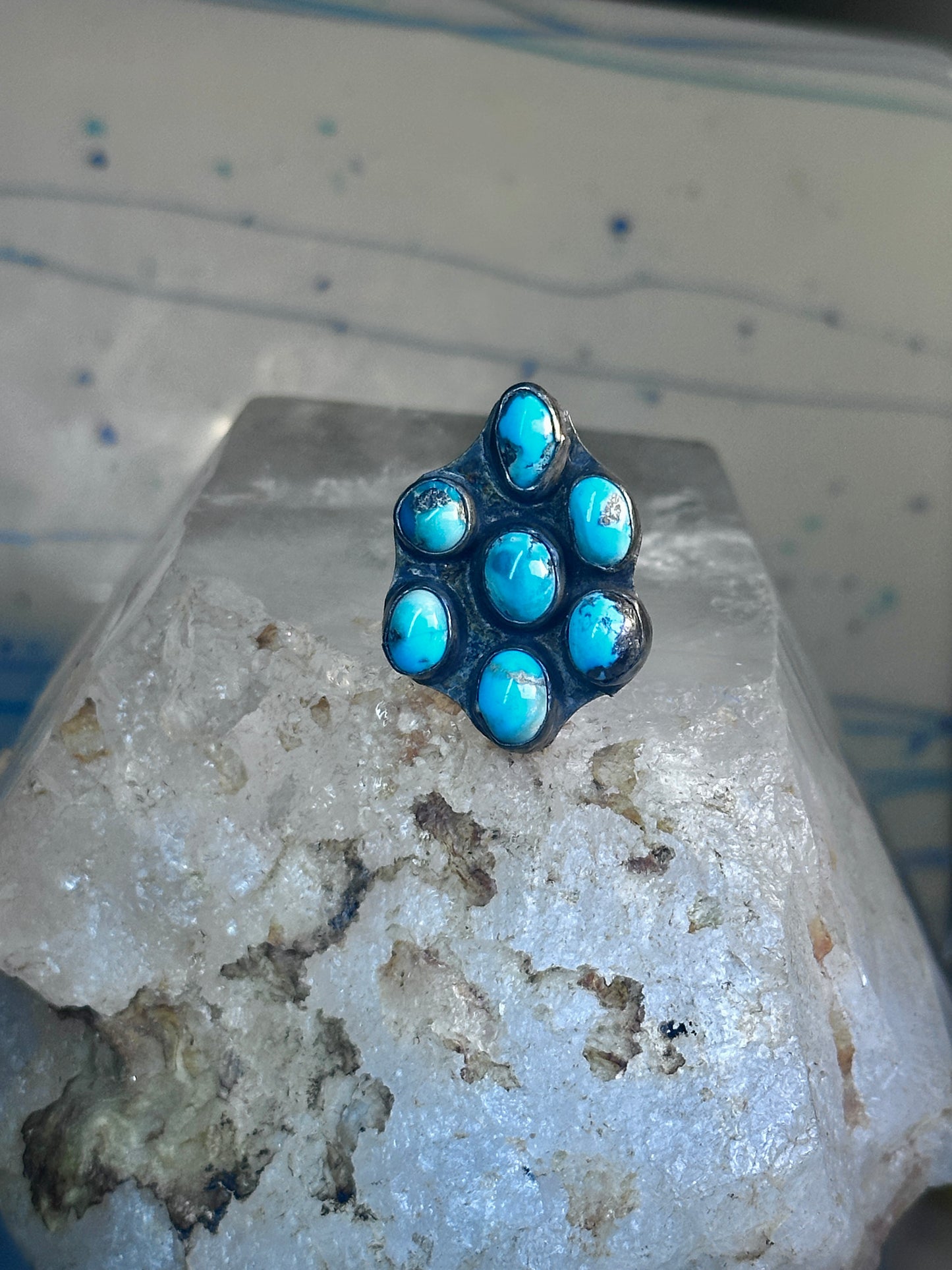 Zuni Ring Turquoise Flower size 6.5 sterling silver women&nbsp;