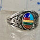 Phoenix ring Turquoise band malachite coral southwest size 8.7 sterling silver women boys