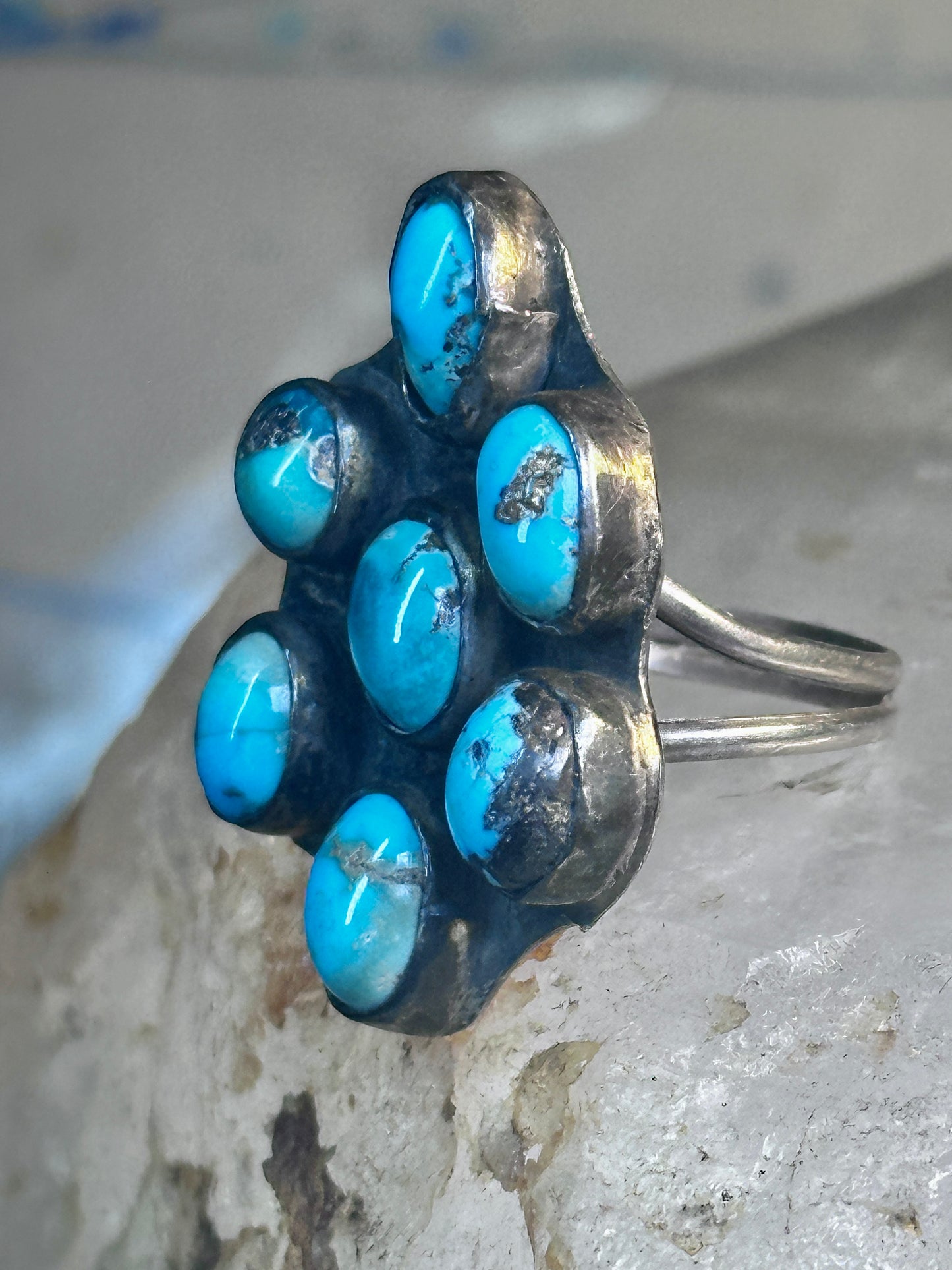 Zuni Ring Turquoise Flower size 6.5 sterling silver women&nbsp;