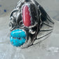 Navajo ring turquoise coral band size 10.75 sterling silver women men