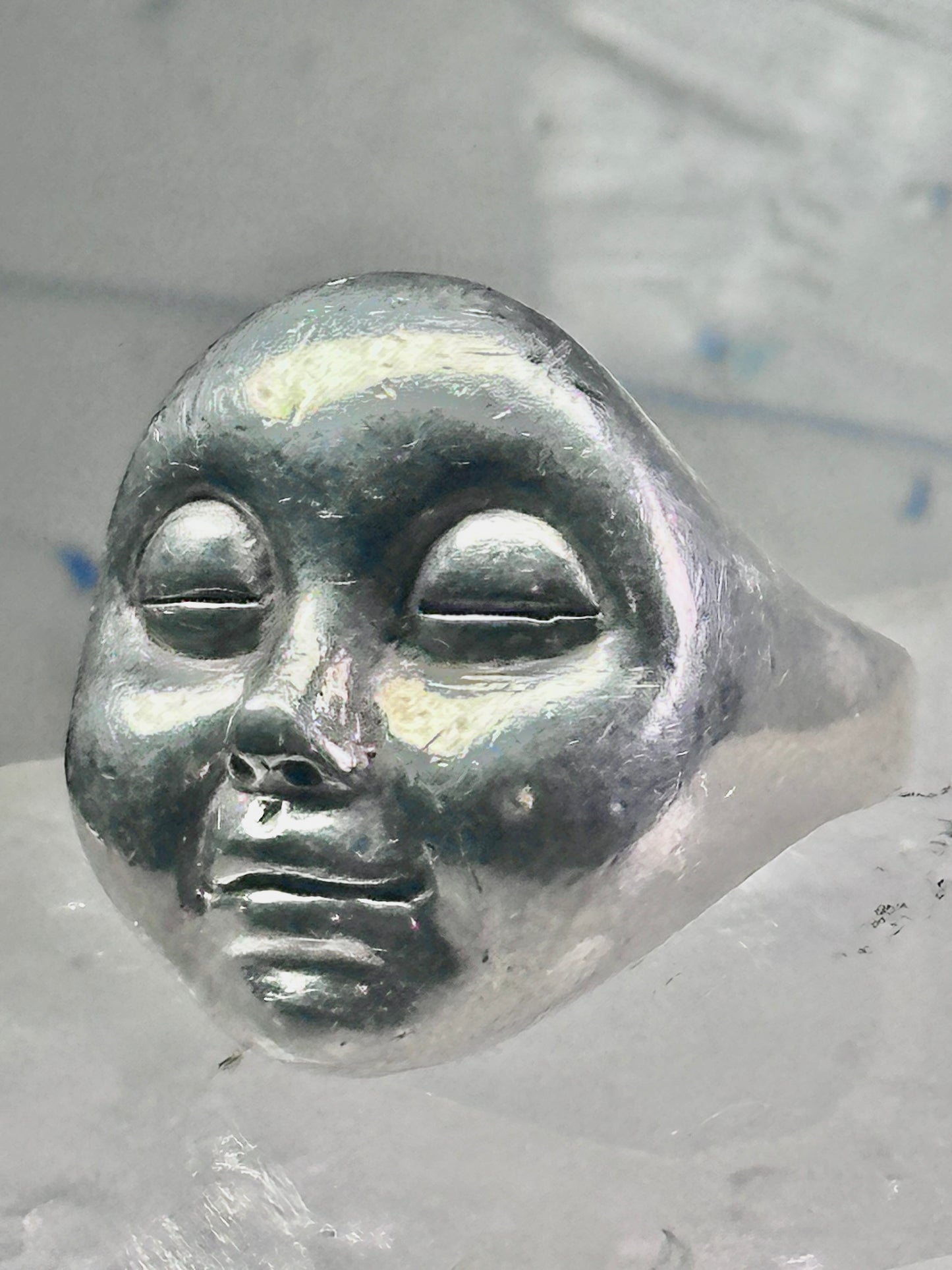 Face Ring moon face handmade artisan band size 8 figurative sterling silver women men