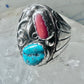 Navajo ring turquoise coral band size 10.75 sterling silver women men